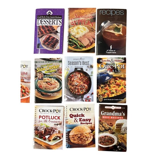Lot 10 Small Paperback Cookbooks Crockpot Amish Pampered Chef Tupperware - Picture 2 of 11